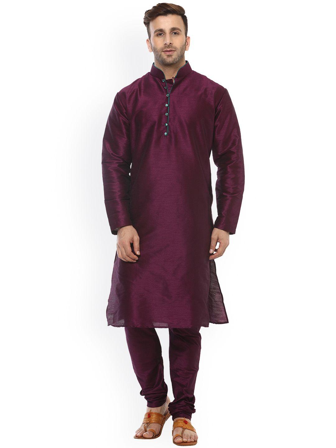 hangup men purple solid kurta with churidar