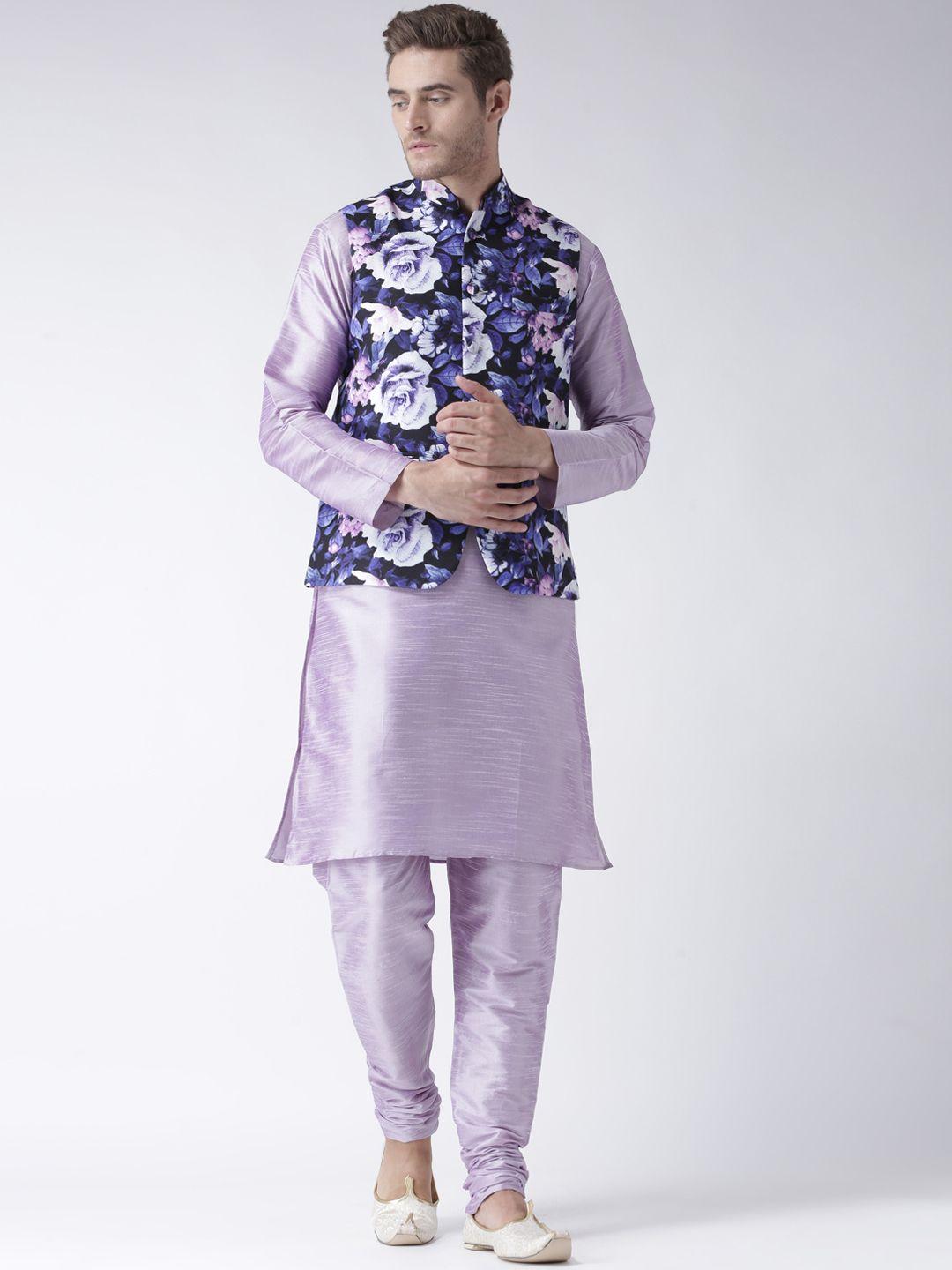 hangup men purple solid kurta with pyjamas