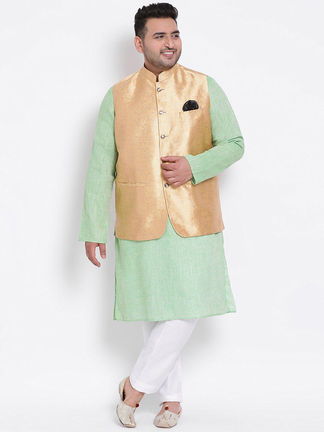 hangup men raw silk kurta with pyjamas & nehru jacket