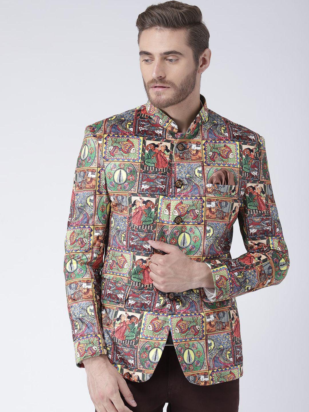 hangup men red & blue printed single-breasted blazers