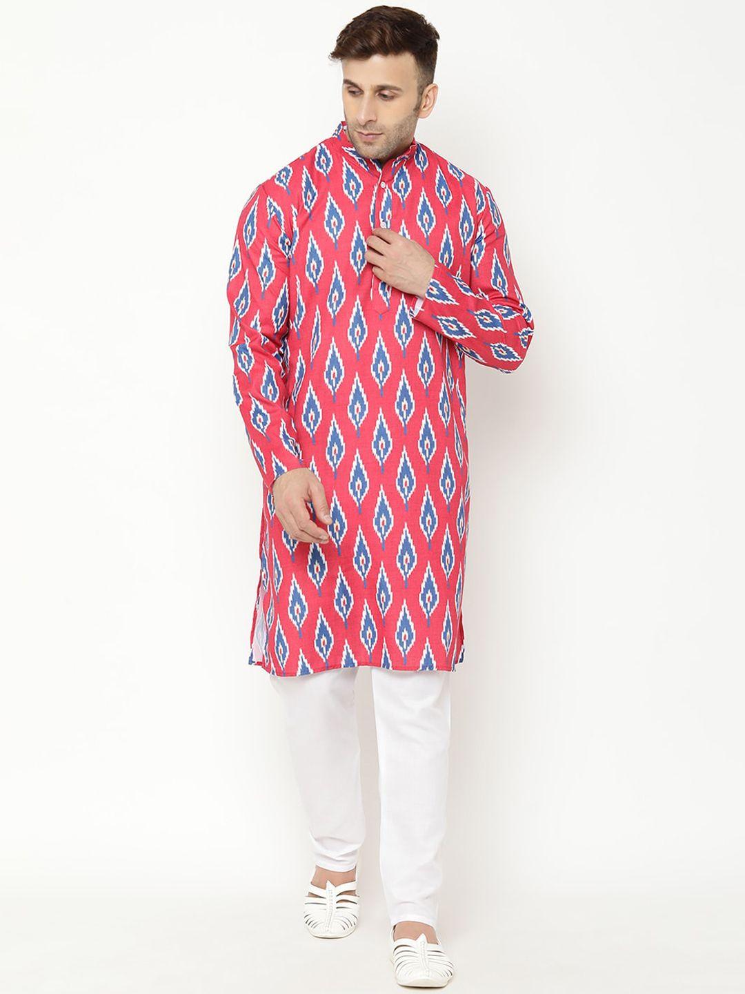 hangup men red printed kurta with pyjamas