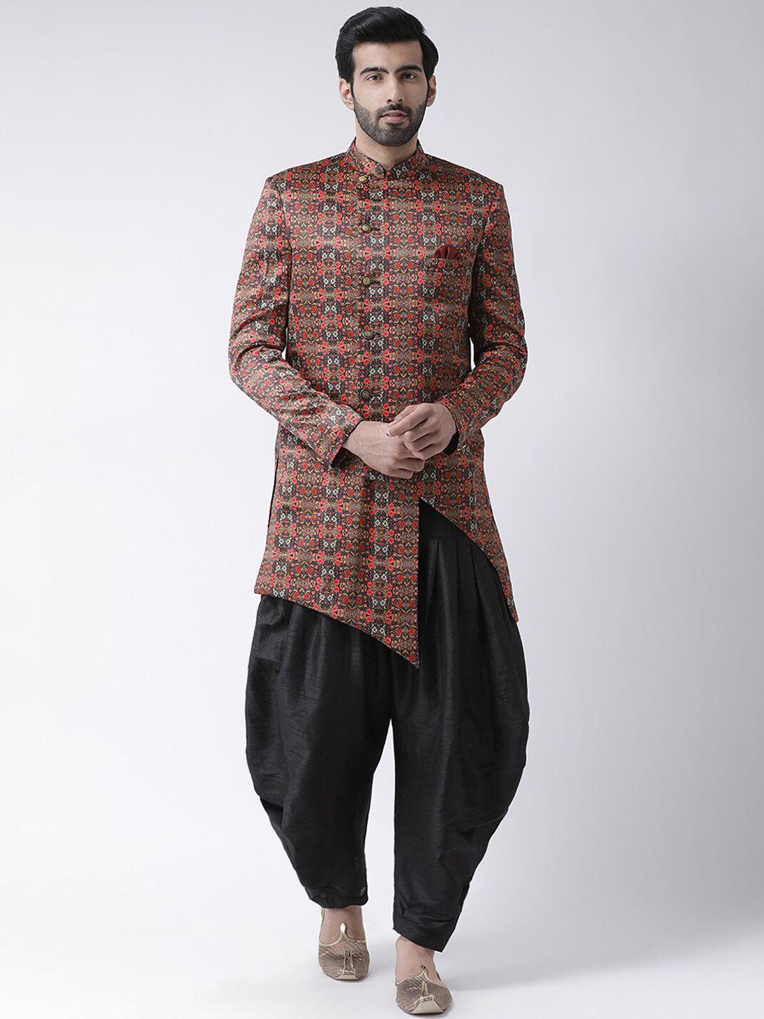 hangup men red printed sherwani set