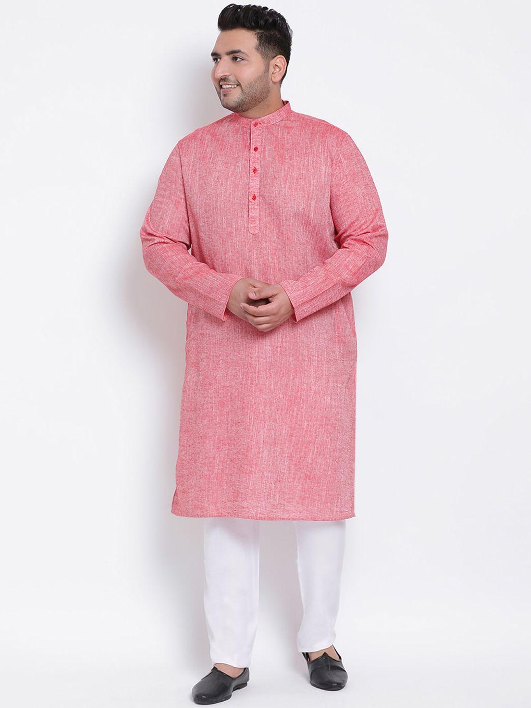 hangup men red woven design kurta with pyjamas