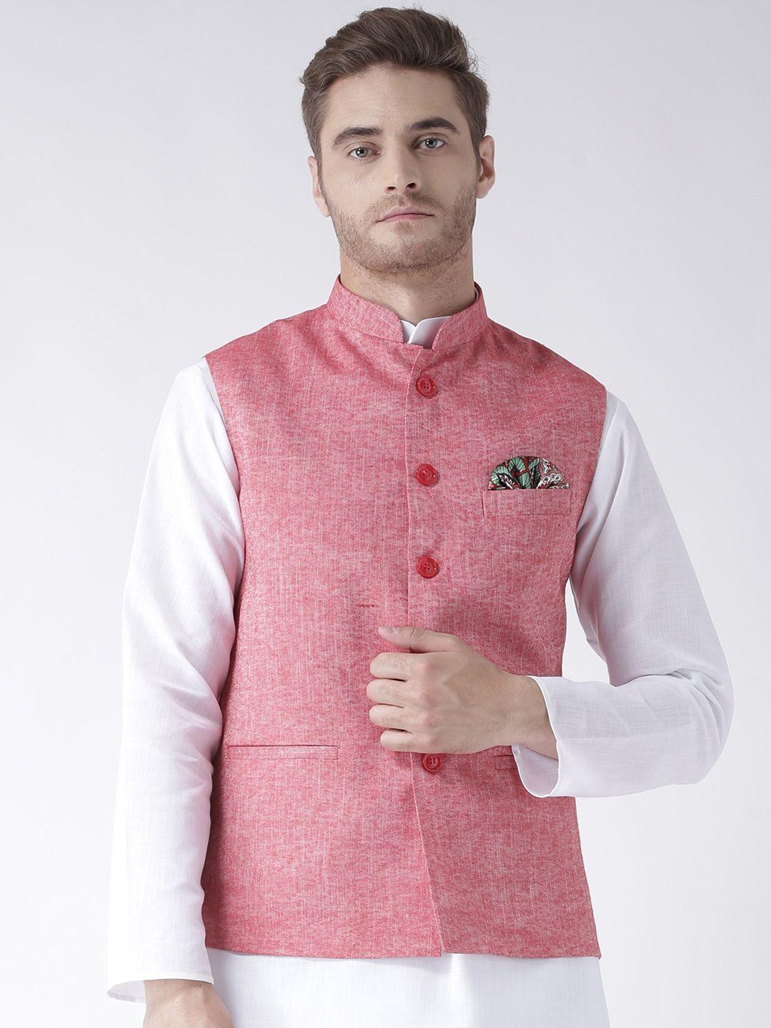 hangup men red woven nehru jacket