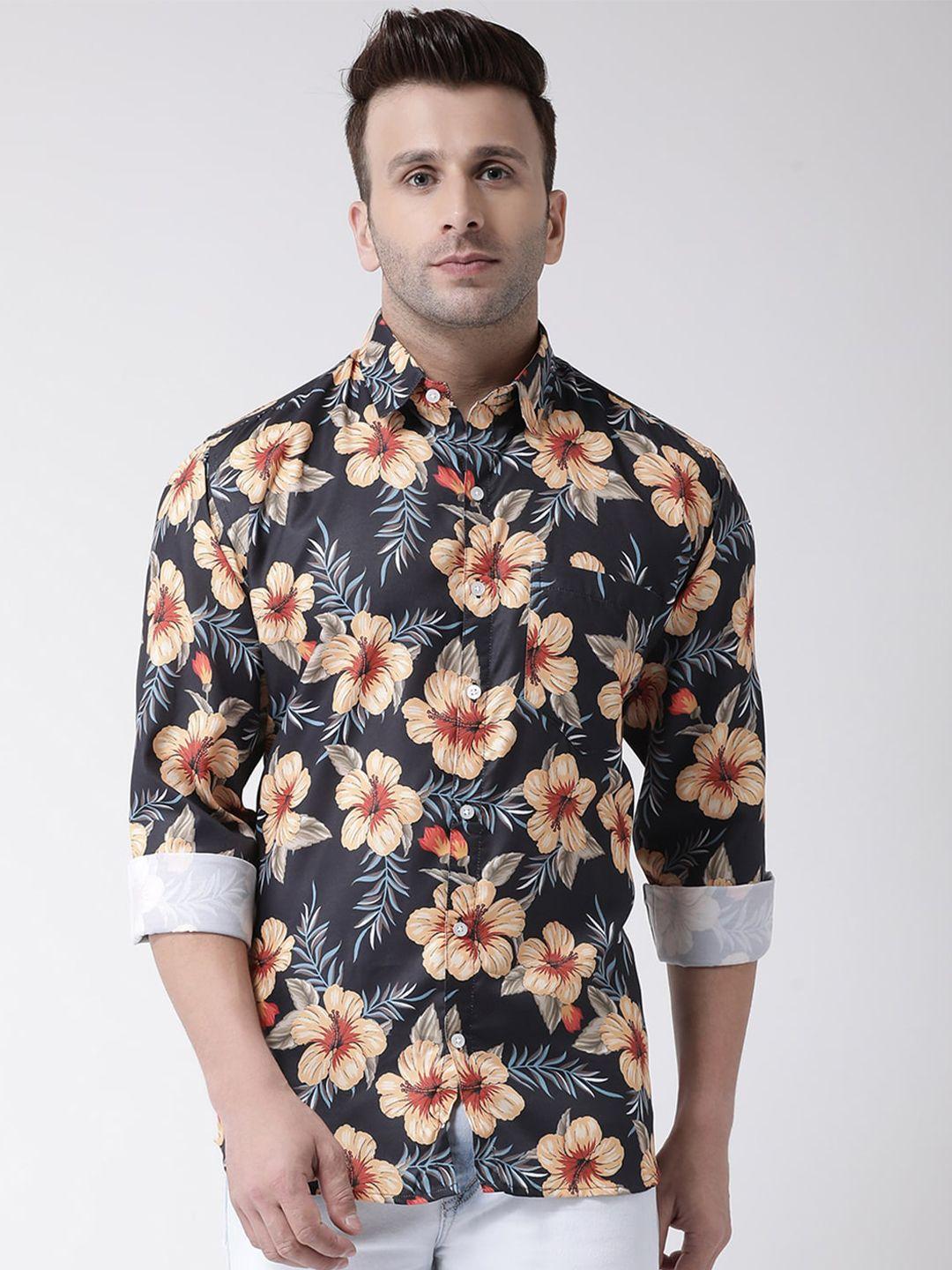 hangup men slim fit floral printed casual shirt