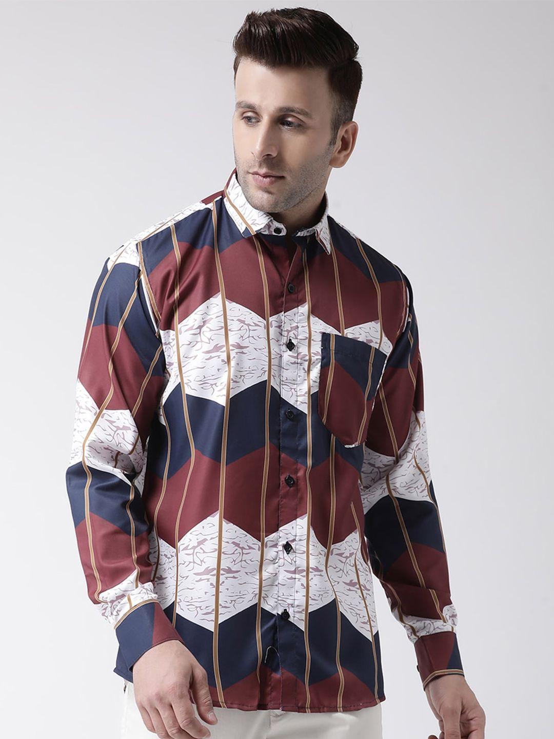 hangup men slim fit geometric printed casual shirt
