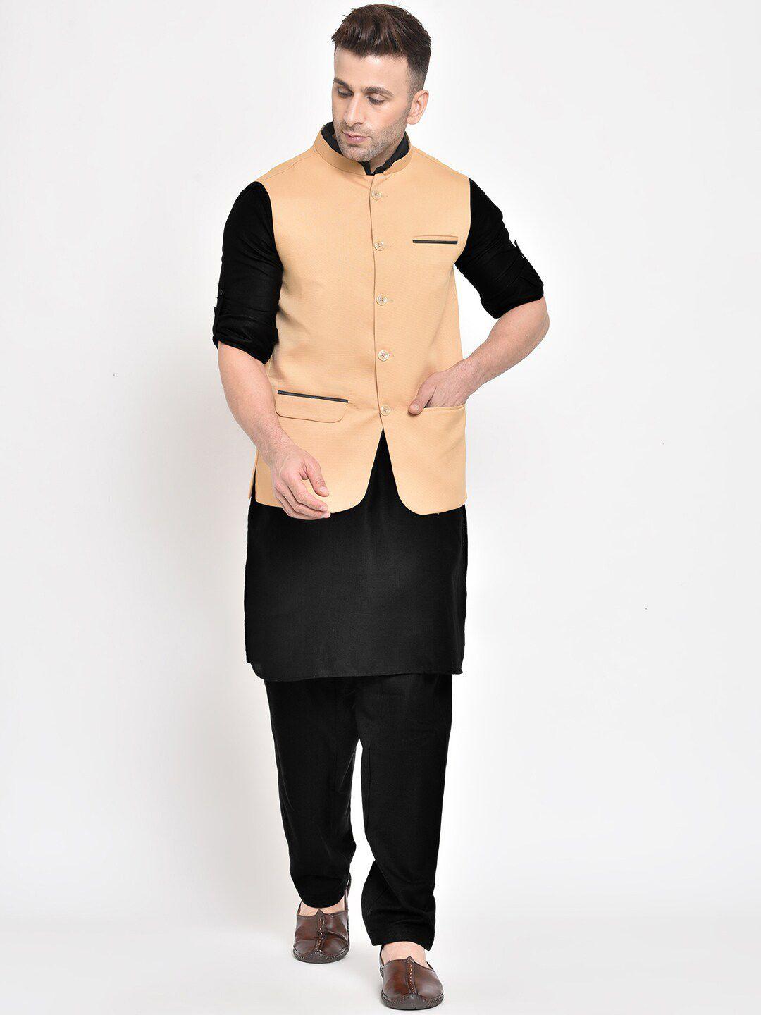 hangup men solid straight kurta with pyjamas & nehru jacket