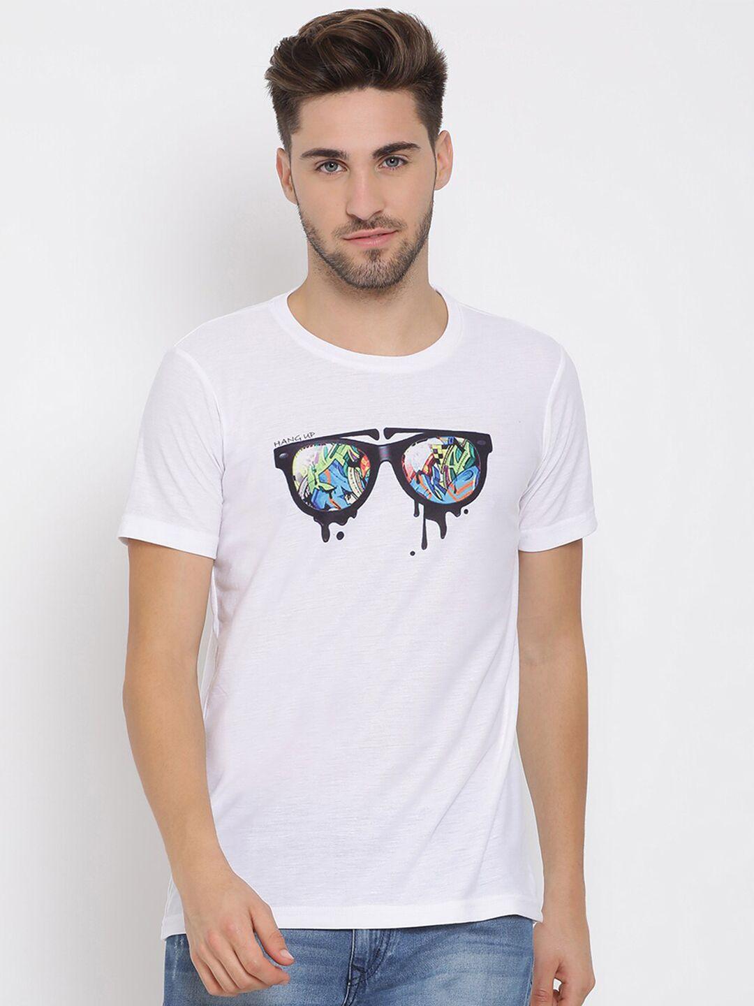 hangup men white & black printed round neck t-shirt