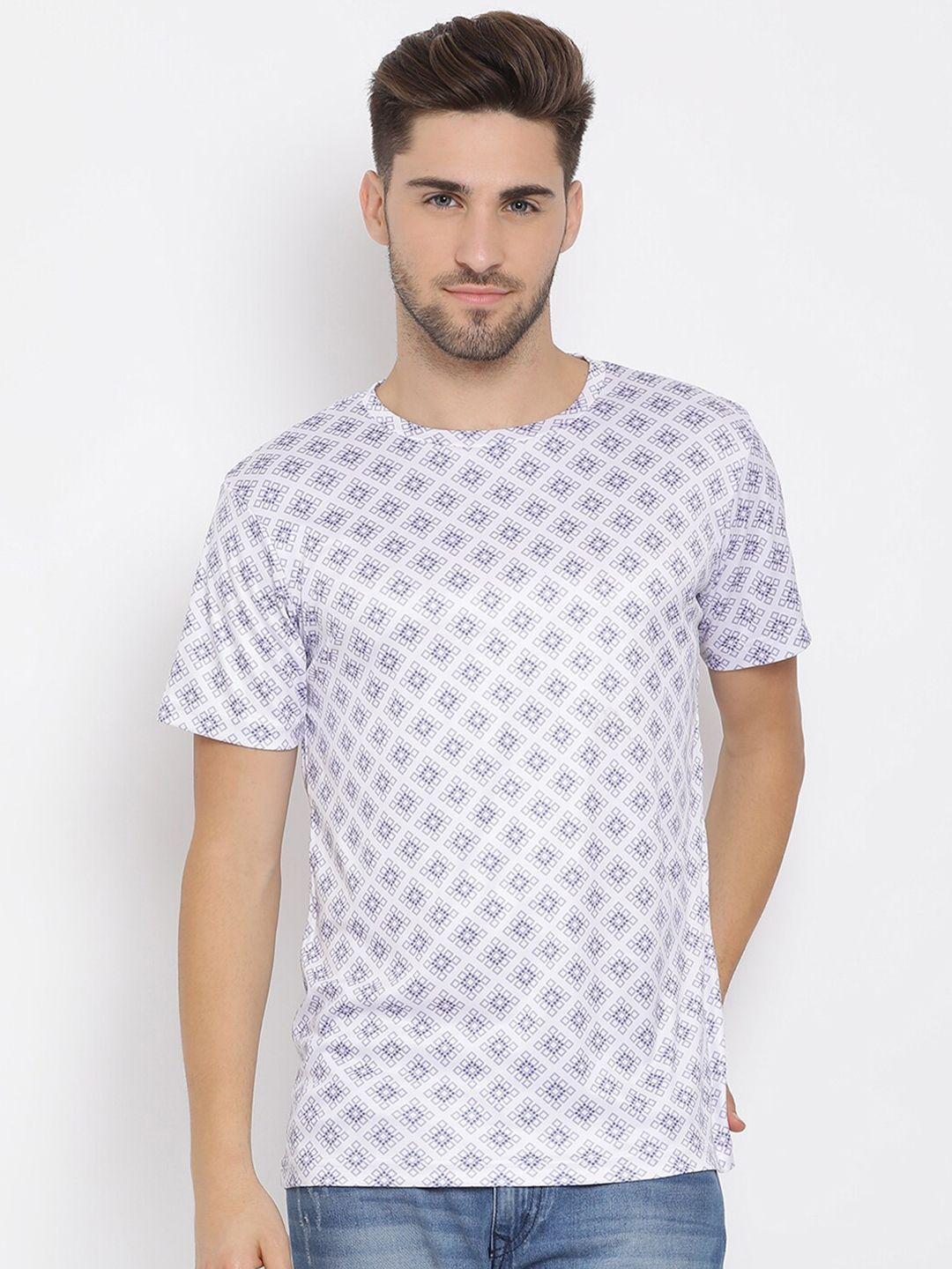 hangup men white & blue printed round neck t-shirt