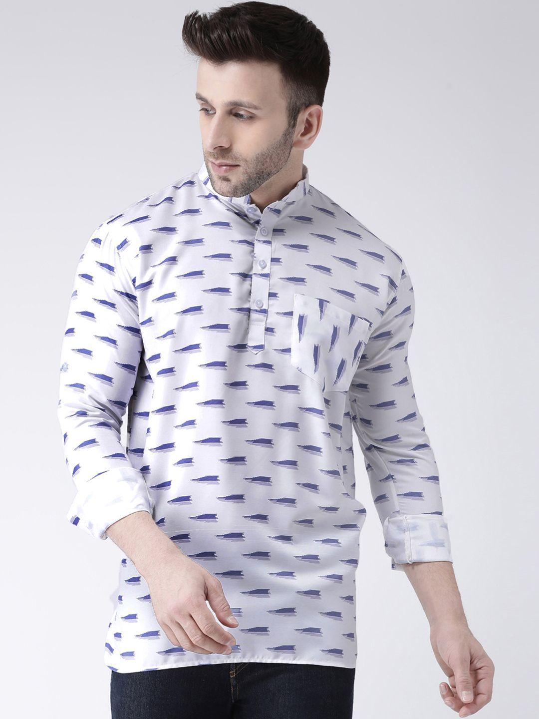 hangup men white & blue woven design straight kurta