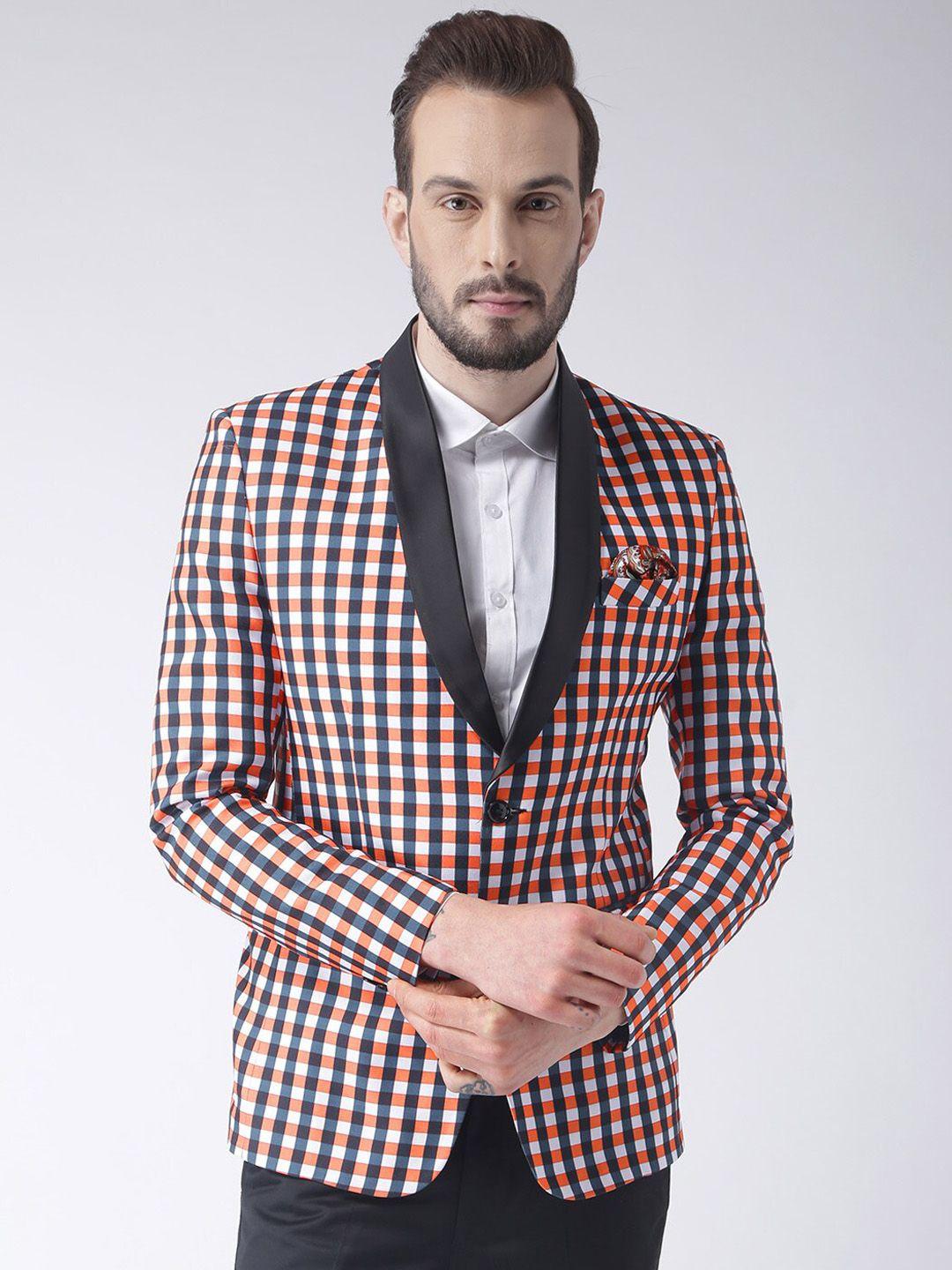 hangup men white & red checked single breasted blazer