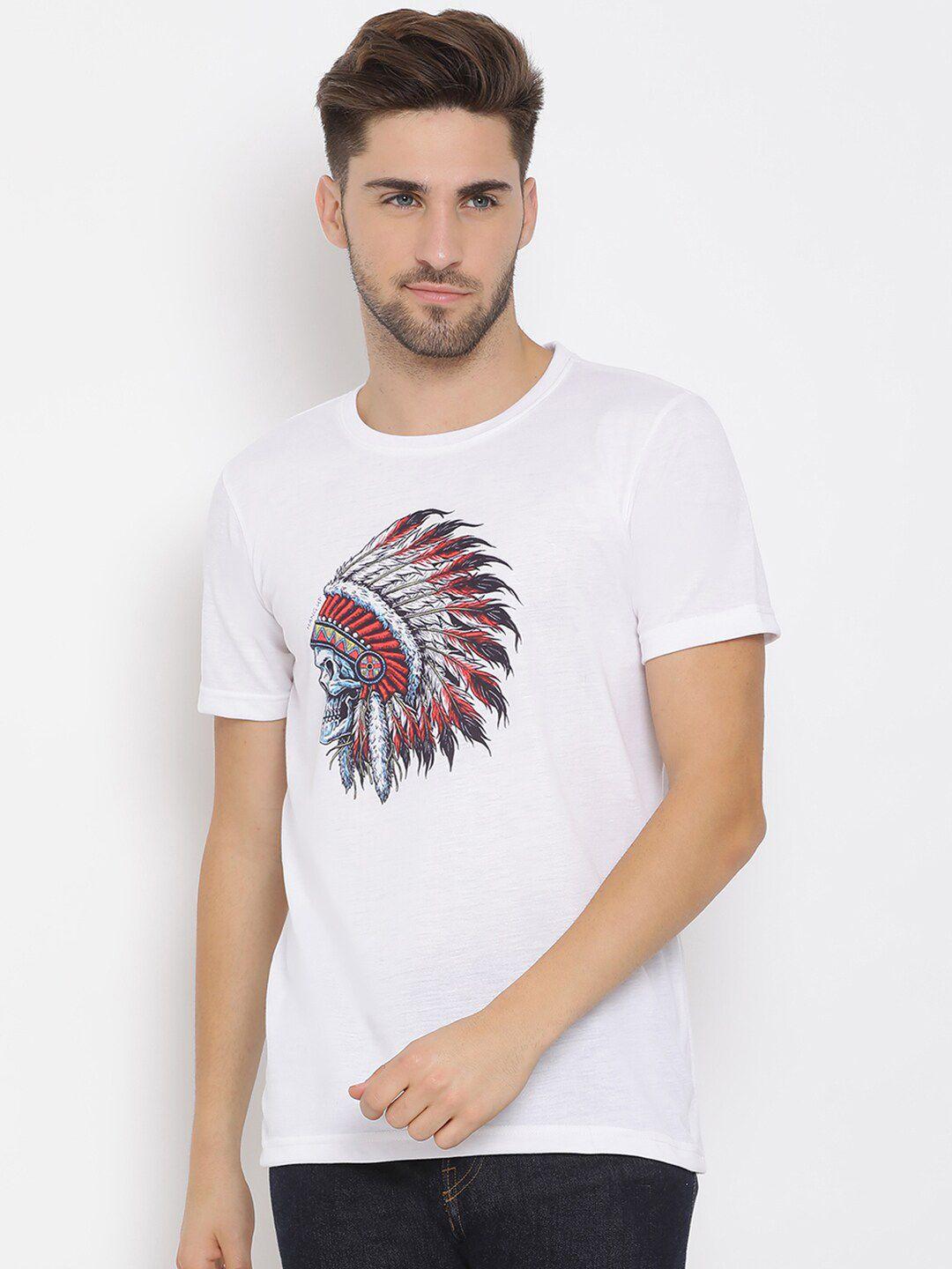 hangup men white & red printed round neck t-shirt