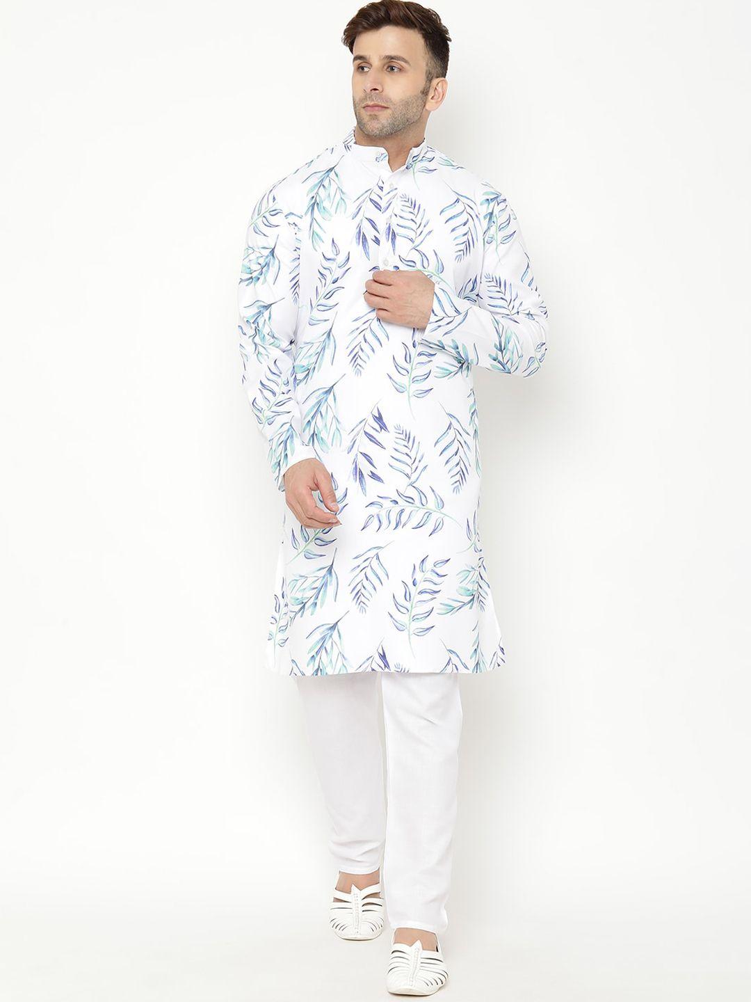 hangup men white floral printed kurta