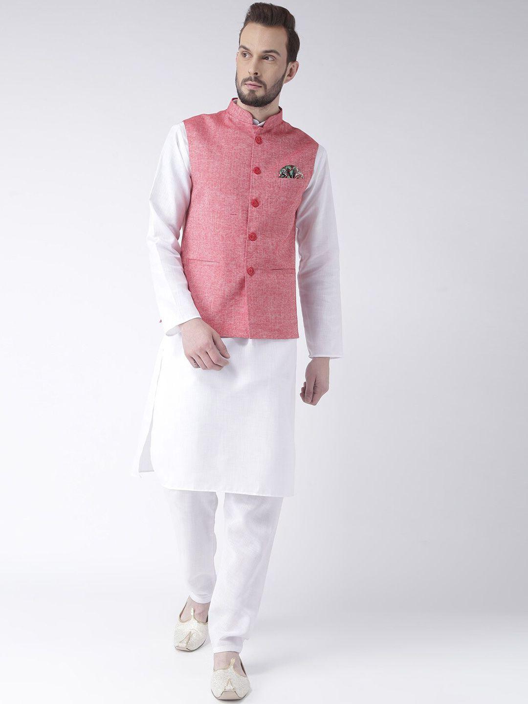 hangup men white kurta with pyjamas & nehru jacket