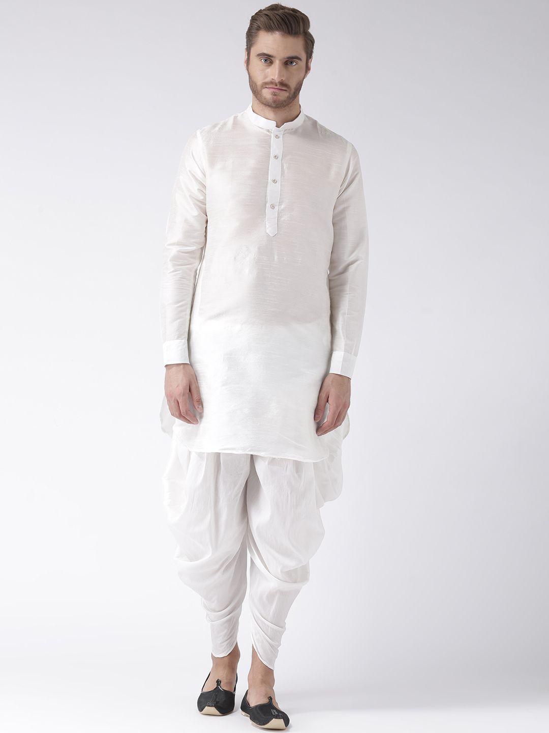 hangup men white solid kurta with dhoti pants