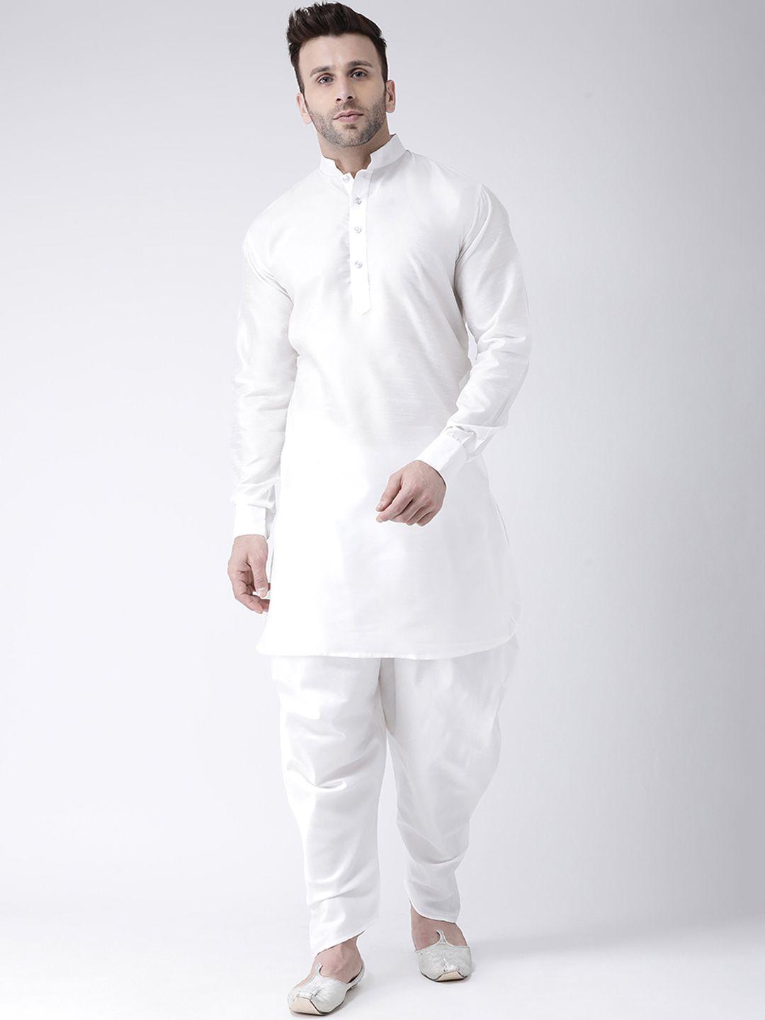 hangup men white solid kurta with harem pants