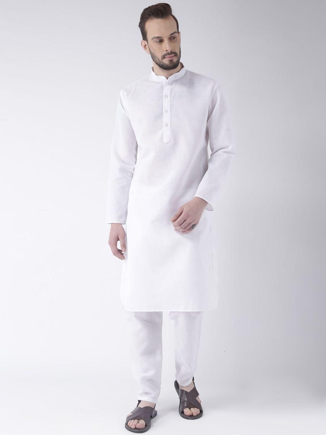 hangup men white solid kurta with pyjamas