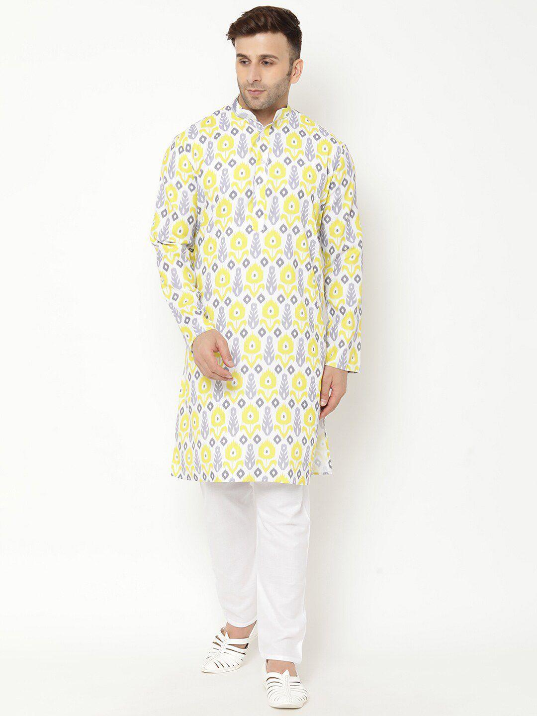 hangup men yellow printed kurta with churidar