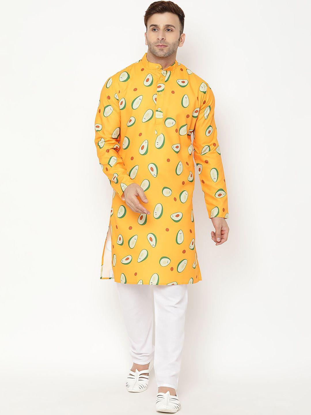 hangup men yellow printed kurta