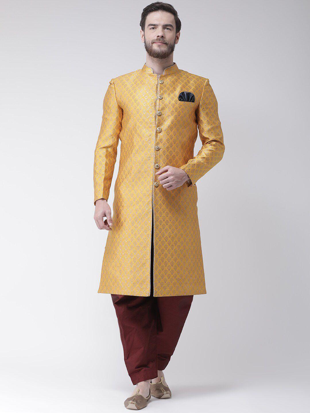 hangup men yellow printed sherwani set