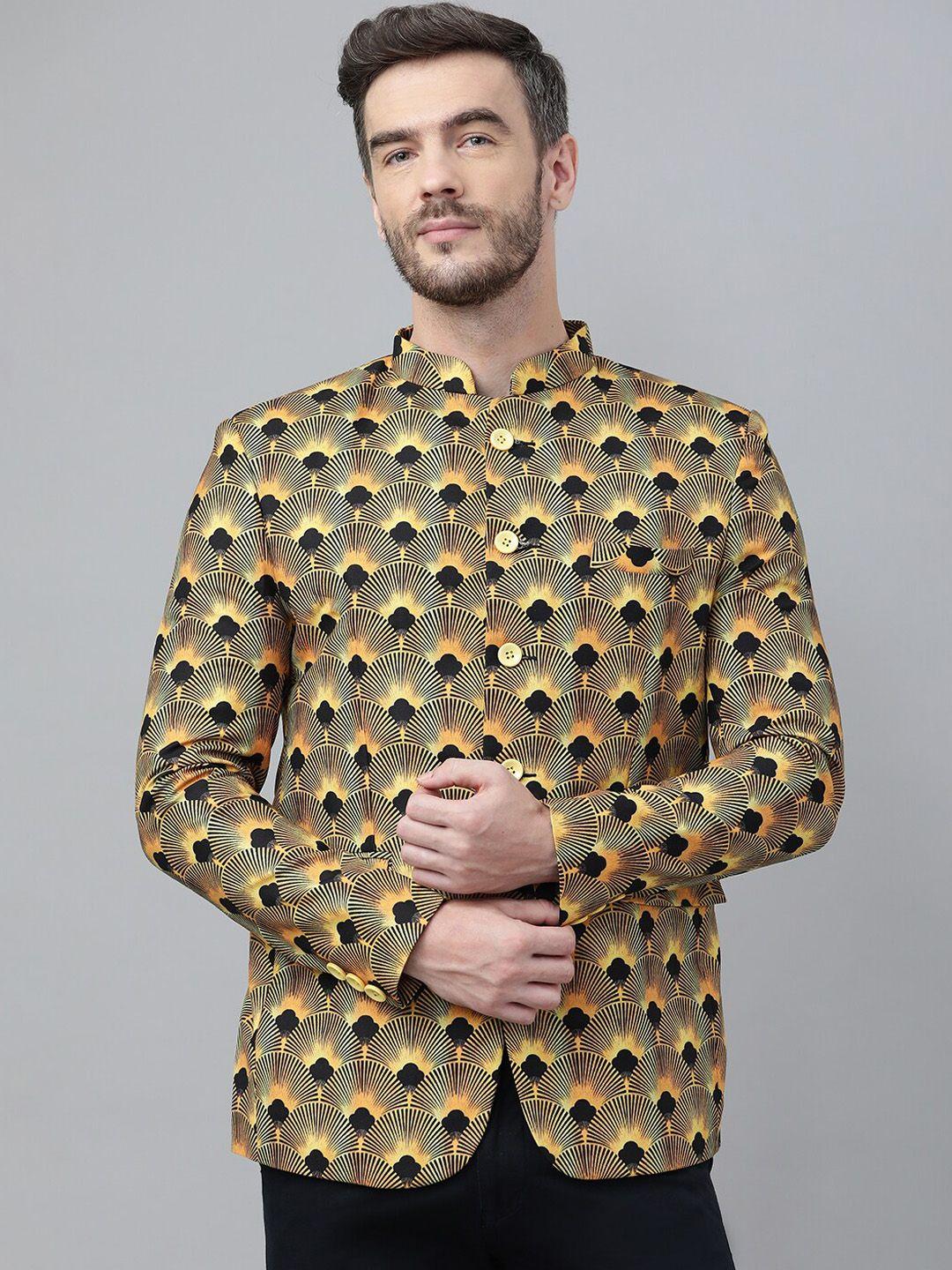 hangup men yellow printed single-breasted blazers