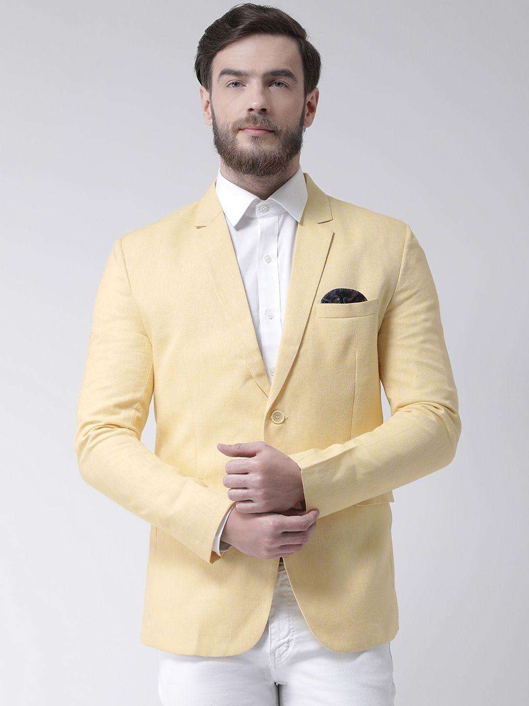 hangup men yellow solid regular fit single-breasted blazer