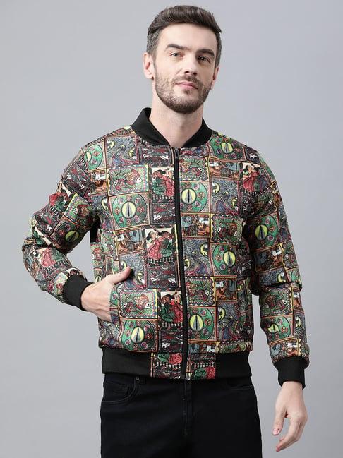 hangup multicolor regular fit printed bomber jacket