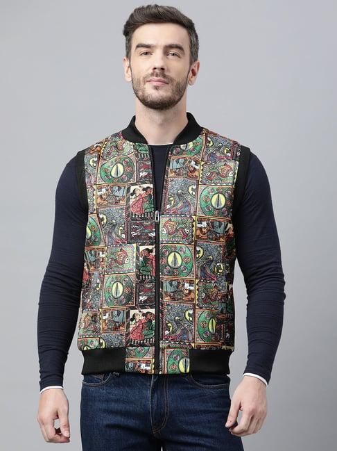 hangup multicolor regular fit printed bomber jacket