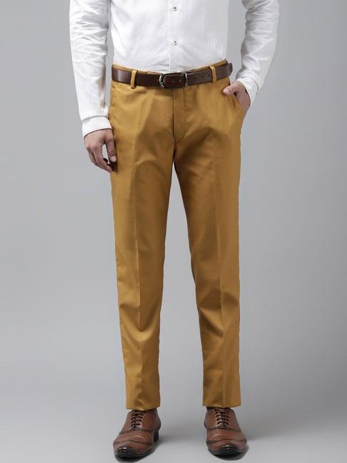 hangup mustard regular fit flat front trousers