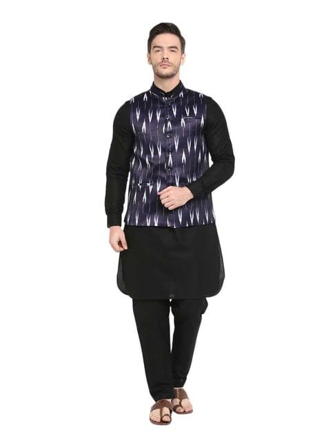 hangup navy & black regular fit kurta set