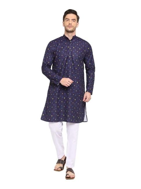 hangup navy & white full sleeves kurta set