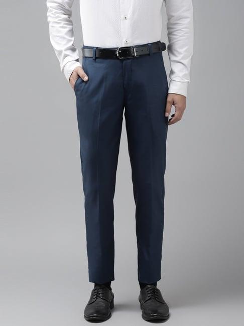 hangup navy regular fit flat front trousers