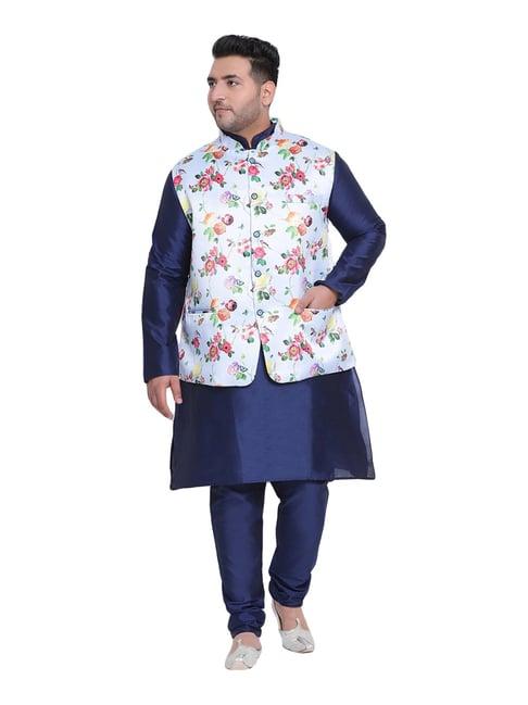 hangup navy regular fit kurta bottom & jacket set