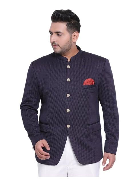 hangup navy regular fit self pattern blazer