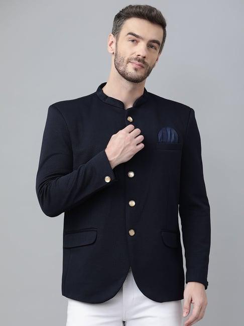 hangup navy regular fit solid blazer