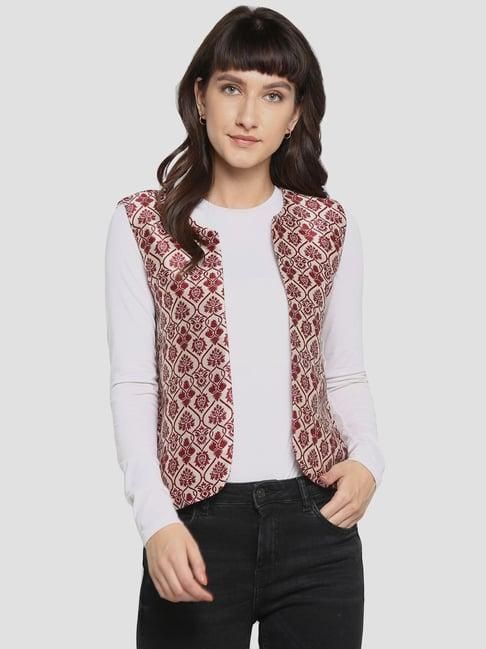 hangup off-white & maroon embroidered ethnic jacket