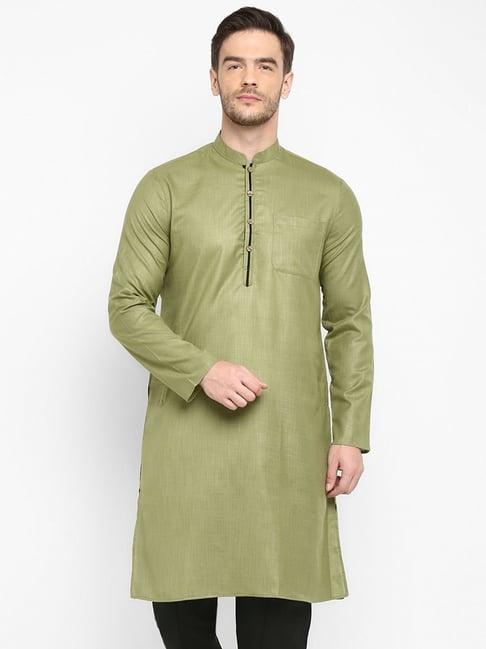 hangup olive green cotton regular fit kurta