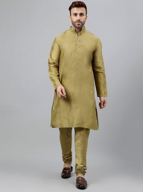 hangup olive regular fit kurta & churidar set