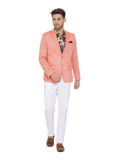 hangup orange & white slub three piece suit