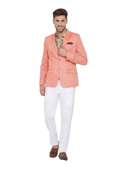 hangup orange & white slub three piece suit