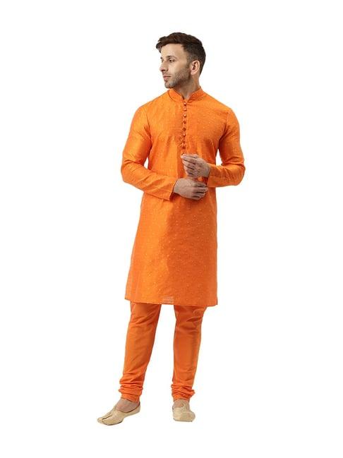 hangup orange jacquard kurta set