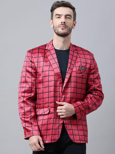 hangup pink regular fit checkered blazer