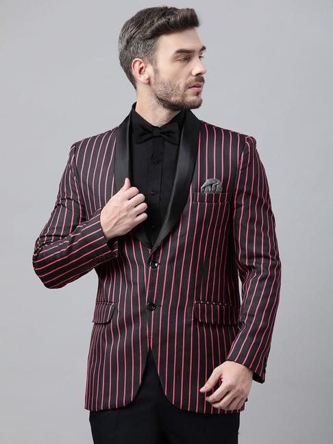 hangup plus black & pink regular fit striped blazer