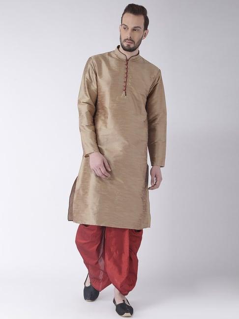 hangup plus khaki & maroon regular fit kurta & dhoti set