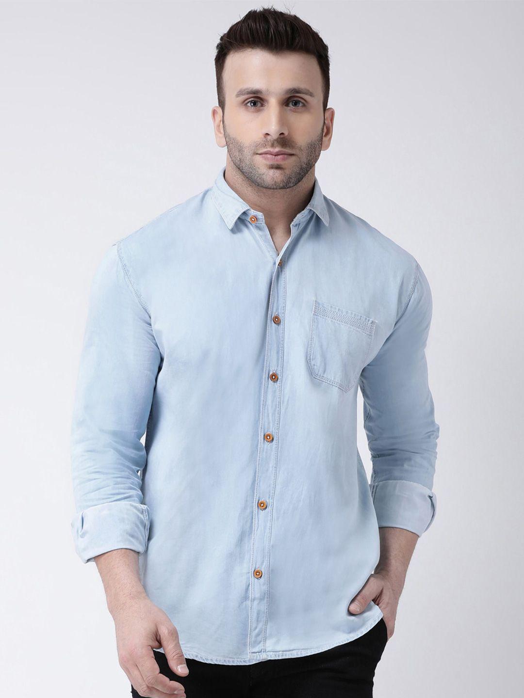 hangup plus men blue slim fit faded casual shirt