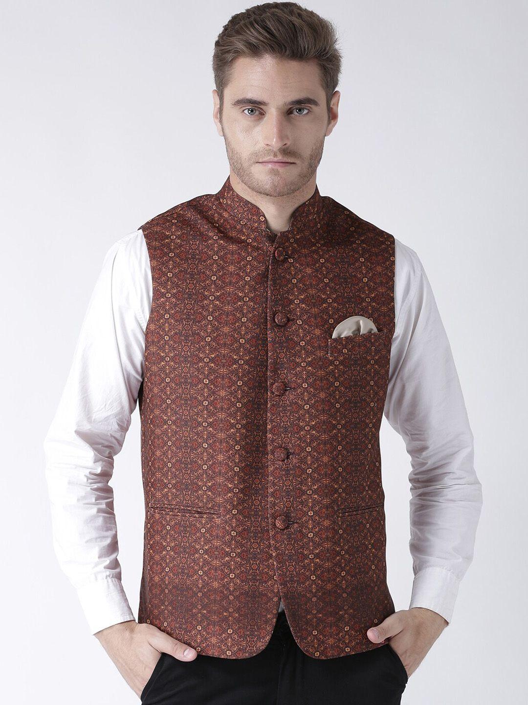 hangup plus men ethnic motif printed woven nehru jacket