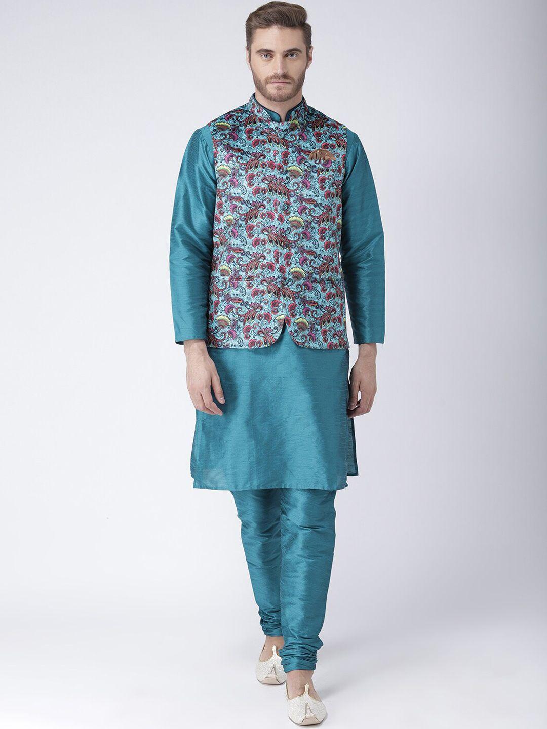 hangup plus men mandarin collar kurta with pyjamas with nehru jacket