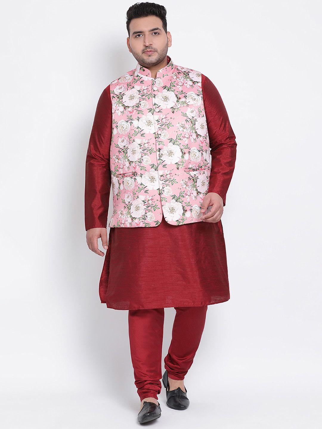 hangup plus men maroon dupion silk kurta with pyjamas