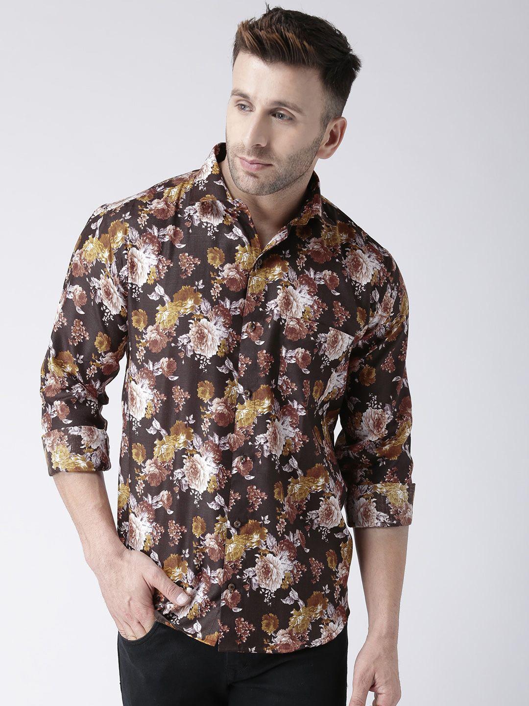 hangup plus men multicoloured slim fit floral printed casual shirt