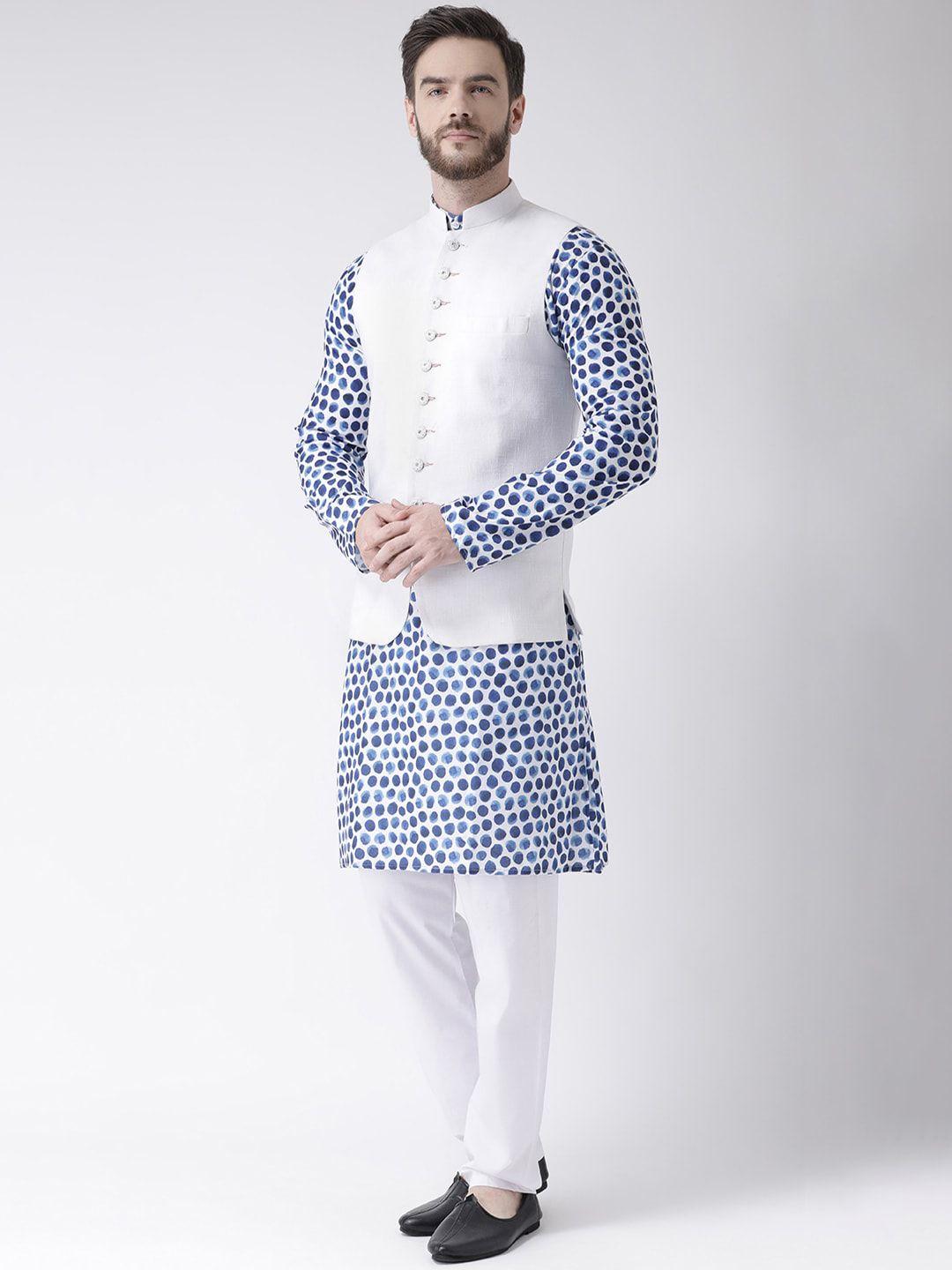 hangup plus men printed kurta with pyjamas & with nehru jacket